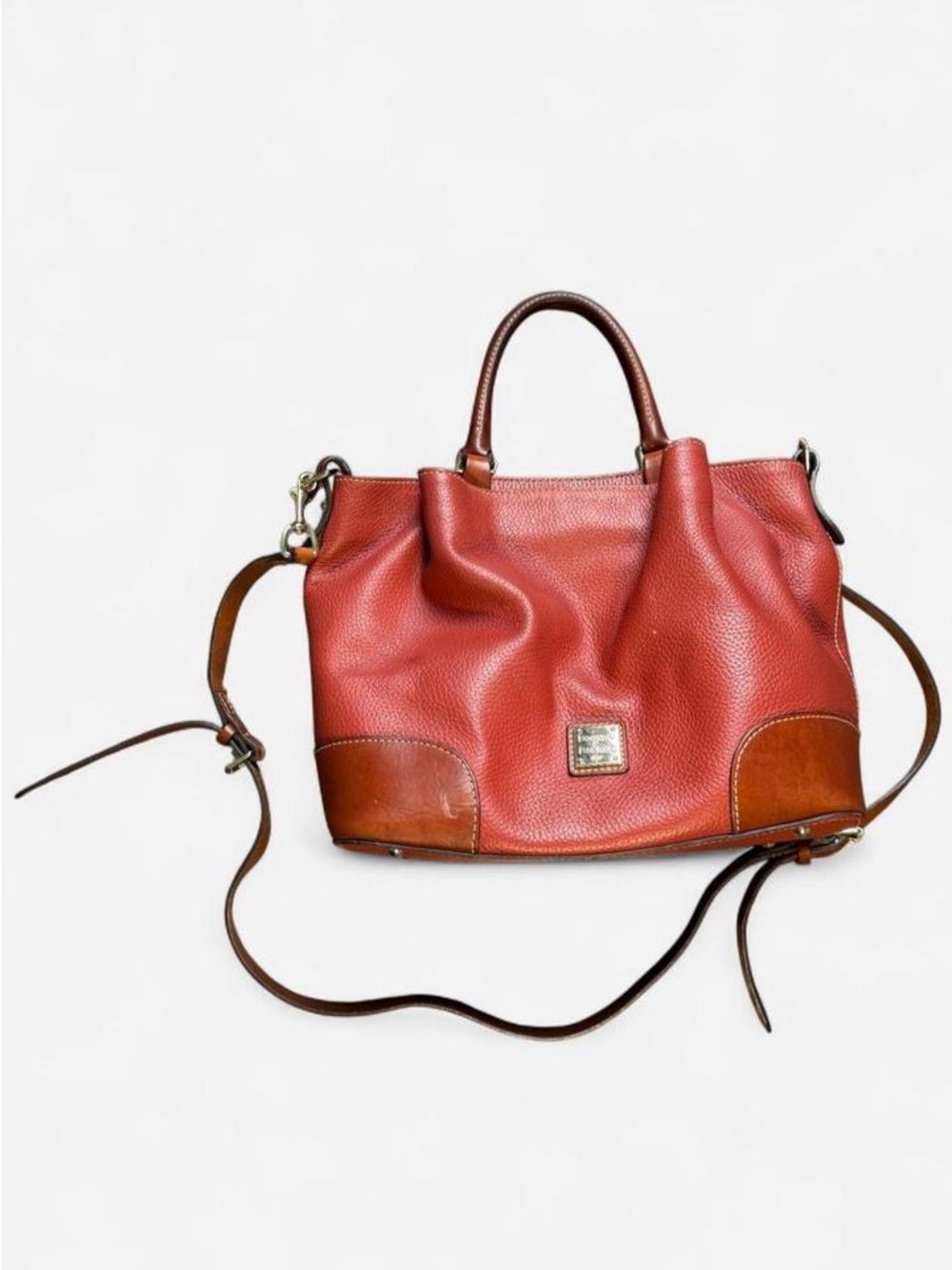 Dooney & Bourke Red Leather Satchel with Brown Trim